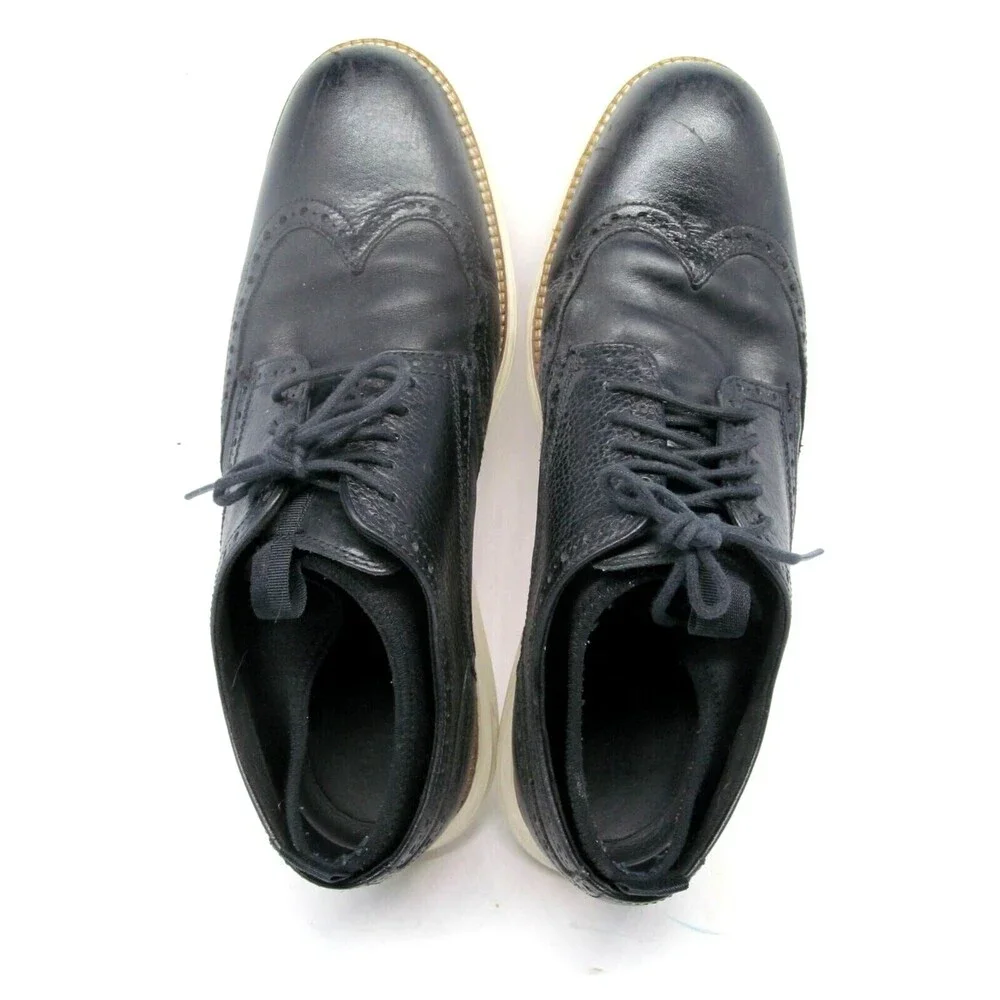 Cole Haan Grand O,s Mens Black Leather Sock Lined Wingtip Size US 9.5 M